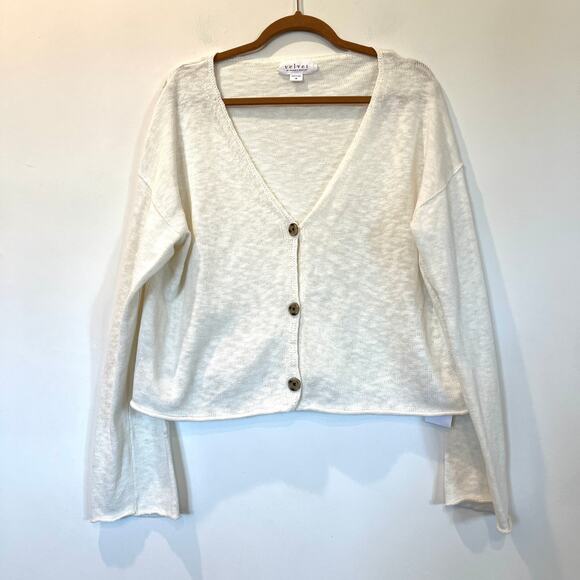 NEW Velvet Graham & Spencer Gabriel Cardigan Sweater White Medium Linen Cotton - Picture 2 of 10